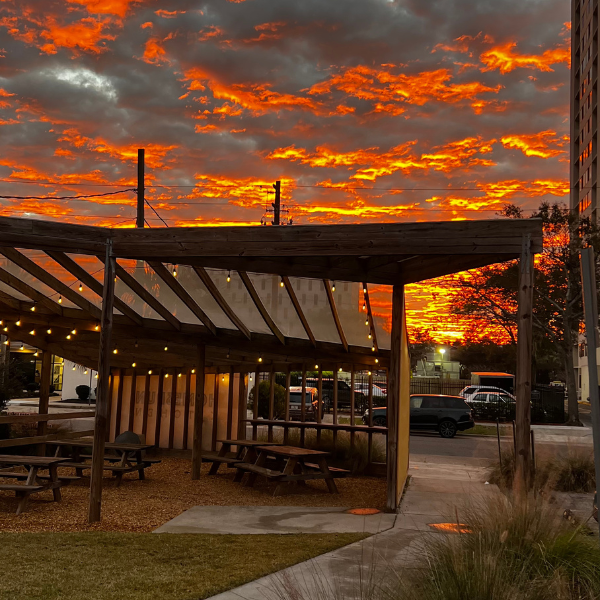 Beautiful sunset looking from our outside seating at Homespun Kitchen Riverside
